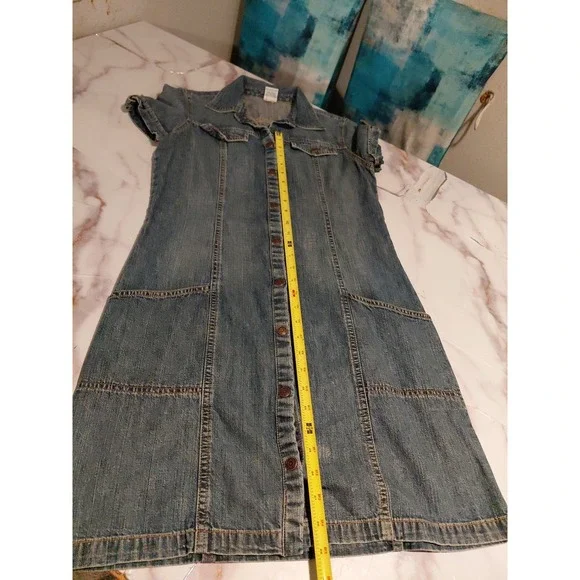 vintage Old Navy denim Dress Y2K fashion era short-sleeve denim shirt dress Sz 6 - Picture 13 of 15